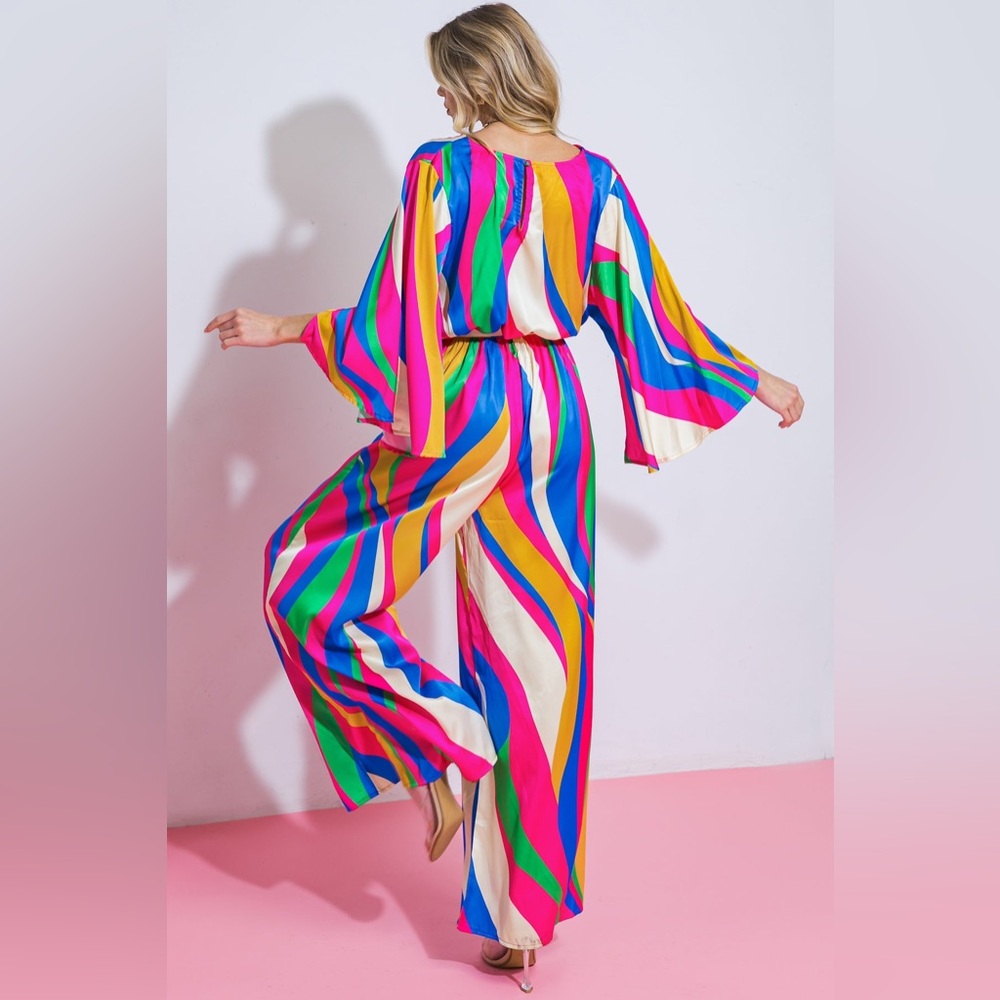 Flying Tomato Multicolor Wave-Print Wide-Leg Jumpsuit - Picture 5 of 5